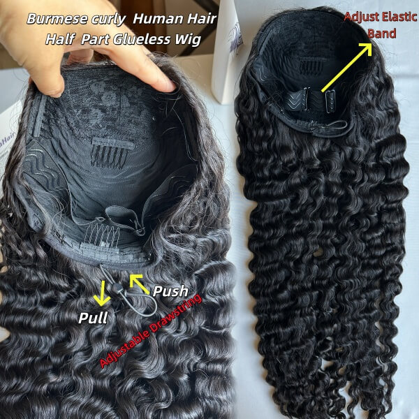 Half Wig With Drawstring Blend And Secure 100% Human Hair Wig Different Textures
